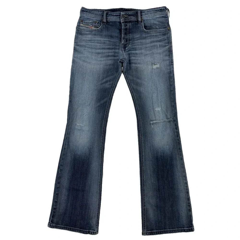 Diesel Zathan Bootcut Blue Denim Jeans Men's 32 x 34 Distressed